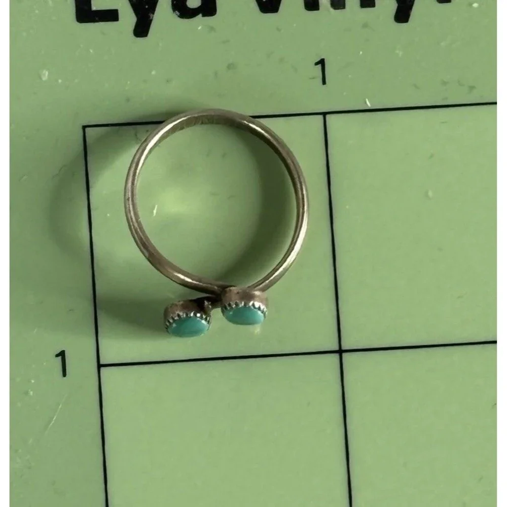 Navajo Ring .925 Silver Double Turquoise Bypass Ring Artist Signed HM COUNSIS7.5